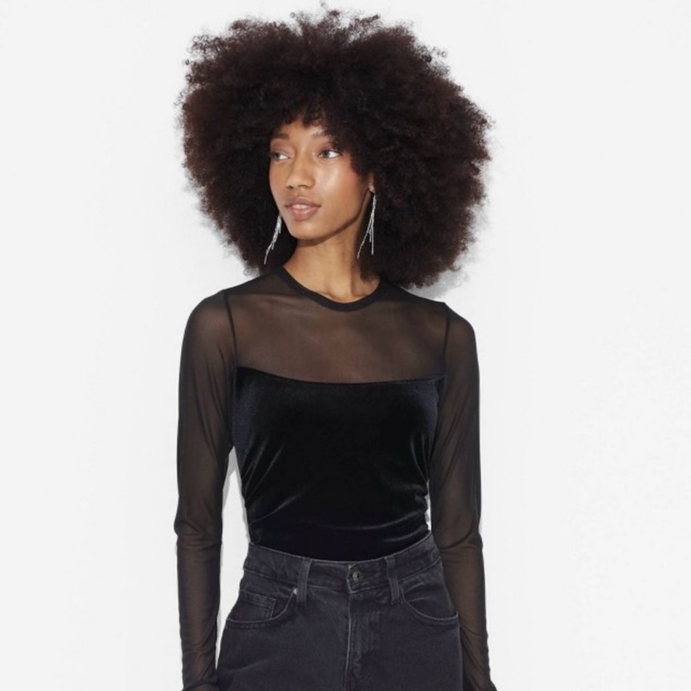 Wild Fable Long Sleeve Mesh to Velour Top